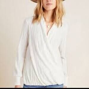 Anthropologie Maeve Rafaela Hacci Sweater Faux Wrap Ivory Surplice Women XS